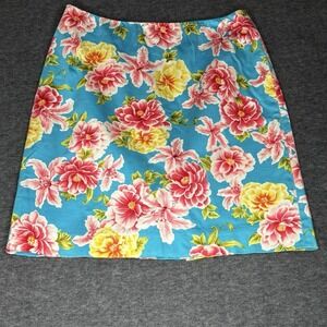 Jones New York Signature Floral Blue Cotton Pencil Skirt Womens 6 Petite